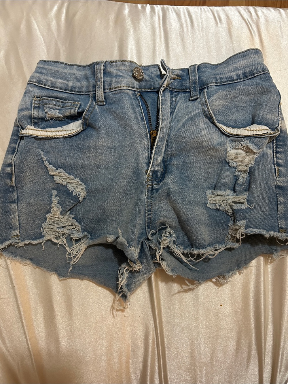 SHEIN Light Blue Distressed Denim Cutoff Shorts